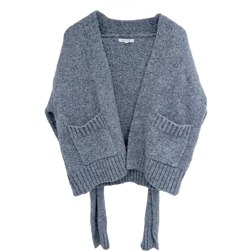 Et Clet Fuzzy Knit Cardigan Sweater Womens S M Gray Open Front